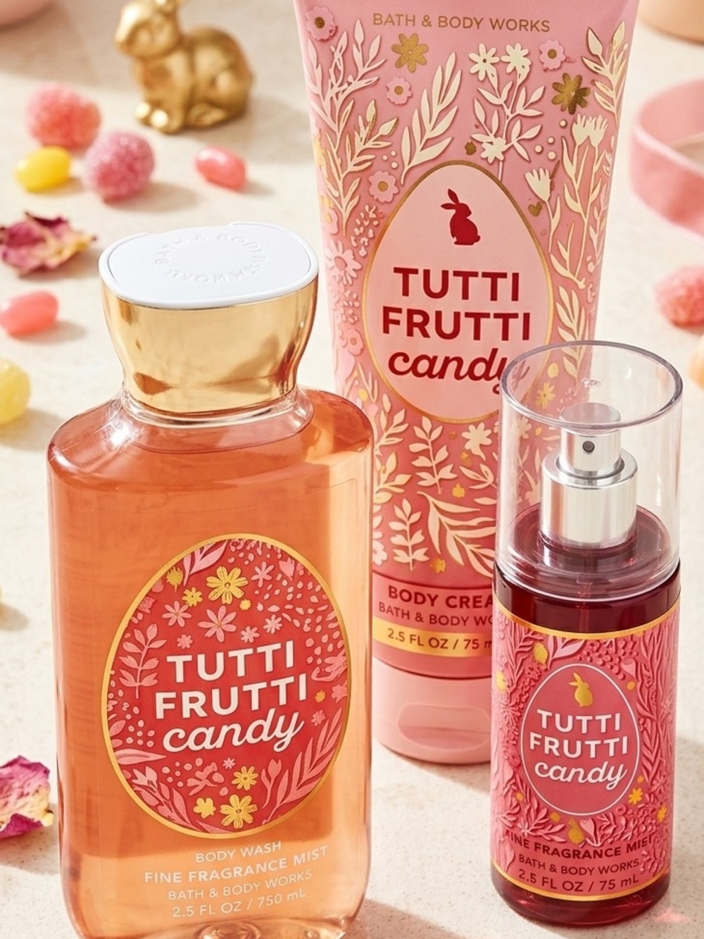 Bath & Body Works Tutti Frutti Candy Body Care Set - Pink & Gold Accents